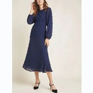 Anthropologie Deep Blue Textured Midi Dress